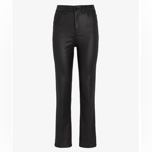 High Waisted Black Coated Straight Ankle Jeans